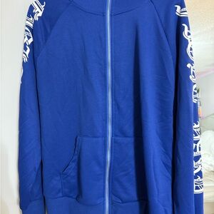 Blue Zip-Up Jacket with White Sleeve Accents